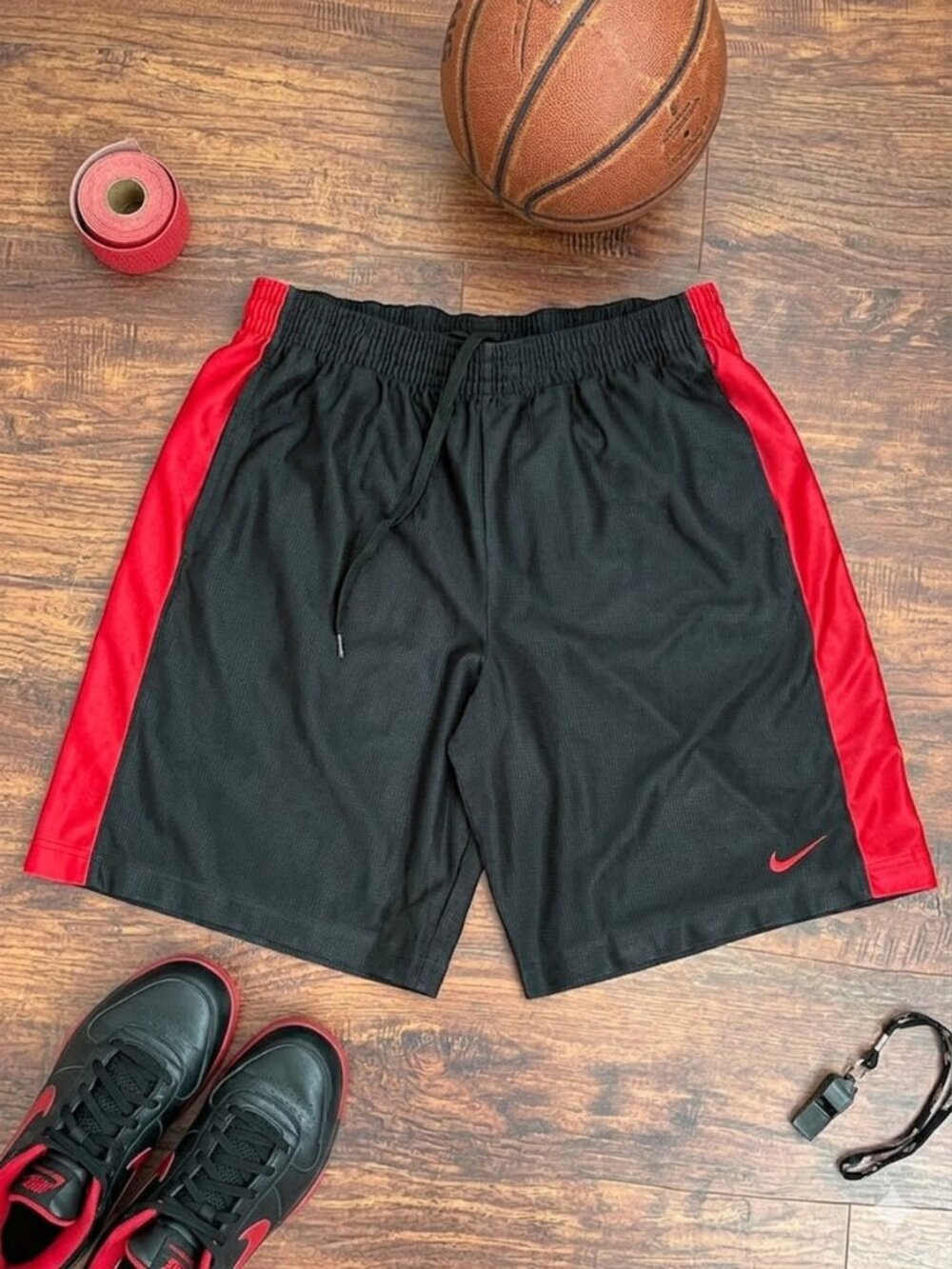 Nike Basketball Shorts Black Red Striped Dri-FIT -XL